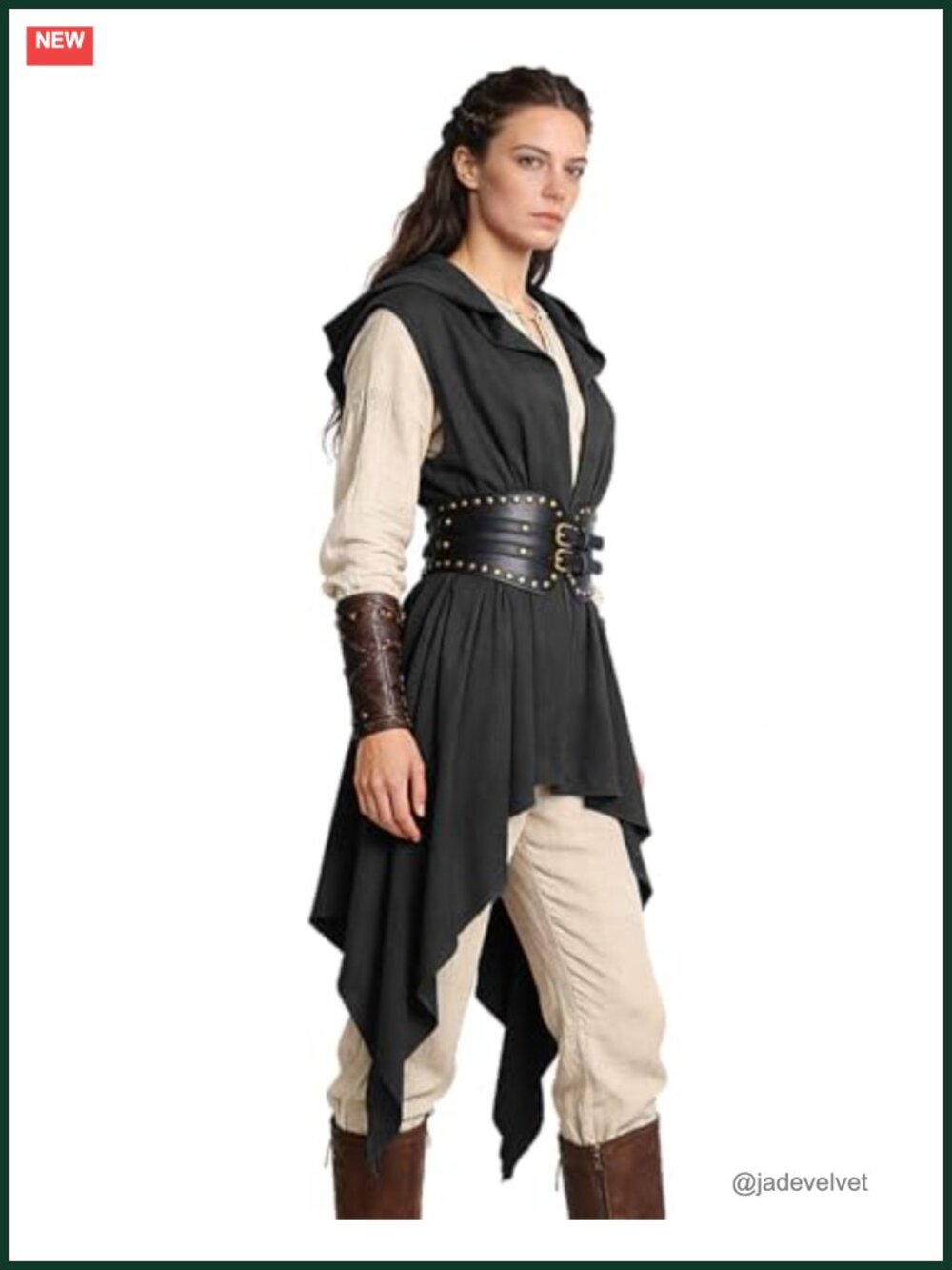 Medieval Hooded Surcoat Sleeveless Tabard Tunic LARP Cosplay Costume